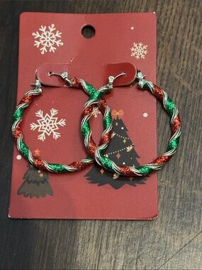 Festive Red & Green Twisted 2" Hoop Earrings - Women Jewelry OSFM NWT